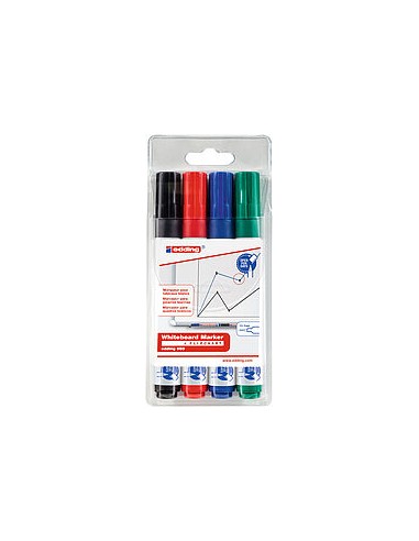 Edding 660 Pack de 4 Rotuladores para Pizarra Blanca - Punta Redonda - Trazo entre 1.5 y 3mm - Recargable - Secado Rapido -
