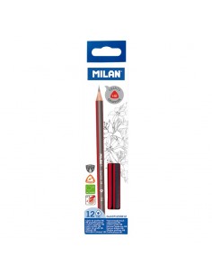 Milan Pack de 12 Lapices de Grafito Triangulares - Mina HB de 2.2mm - Resistente a la Rotura - Para Escritura y Dibujo