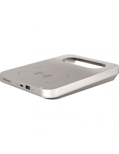 Fellowes Tallo Cargador Inalambrico - 2 Puertos USB - Carga Rapida - Color Plata