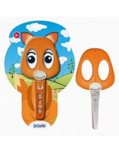 Dohe Tijera Escolar para Niños - Acero Inoxidable - Puntas Redondeadas - Funda para las Hojas - Diseño Zorro