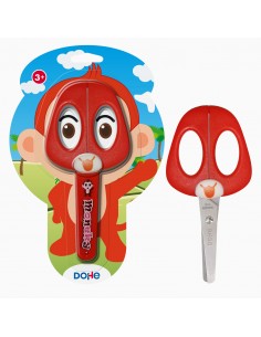Dohe Tijera Escolar para Niños - Acero Inoxidable - Puntas Redondeadas - Funda para las Hojas - Diseño Mono