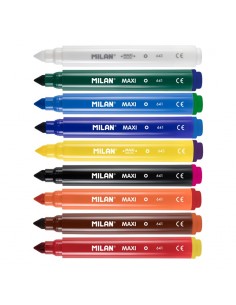 Milan Maxi Magic Pack de 8 Rotuladores de Colores-2 Rotuladores Magicos - Punta Conica 7.5mm - Tinta al Agua - Lavable -