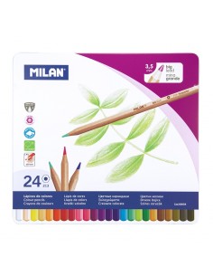 Milan Pack de 24 Lapices Hexagonales de Colores - Mina gruesa 3.5mm - Trazo Uniforme - Resistente a la Rotura - Colores