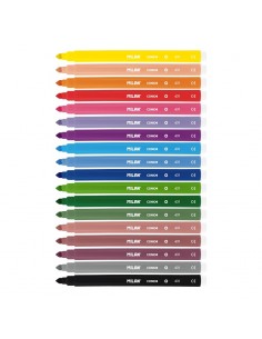 Milan Pack de 18 Rotuladores - Punta Conica 5mm - Tinta al Agua - Lavable - Colores Surtidos