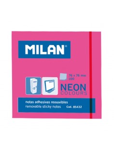 Milan Bloc de 100 Notas Adhesivas - Removibles - 76mm x 76mm - Color Rosa Neon