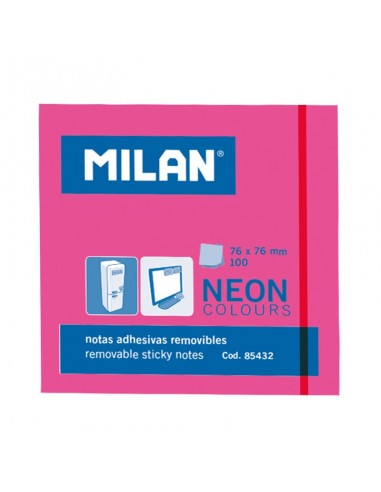 Milan Bloc de 100 Notas Adhesivas - Removibles - 76mm x 76mm - Color Rosa Neon