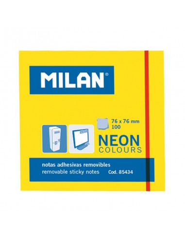 Milan Bloc de 100 Notas Adhesivas - Removibles - 76mm x 76mm - Color Amarillo Neon