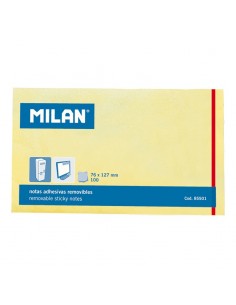 Milan Bloc de 100 Notas Adhesivas - Removibles - 76mm x 127mm - Color Amarillo Claro