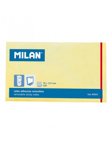 Milan Bloc de 100 Notas Adhesivas - Removibles - 76mm x 127mm - Color Amarillo Claro