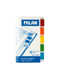 Milan Bloc de 100 Puntos de Pagina de Colores - Parte Transparente Adhesiva - Plastico - Removibles - Medidas 45mm x 12mm -