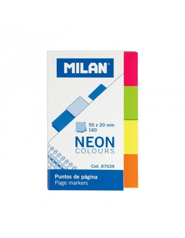 Milan Bloc de 160 Puntos de Pagina Neon - Removibles - Medidas 50mm x 20mm - Colores Surtidos