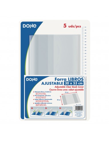 Dohe Pack de 5 Cubiertas Protectoras de Libros - Solapa Adhesiva Reposicionable - Tamaño 30x53cm - Material PVC 120 micras