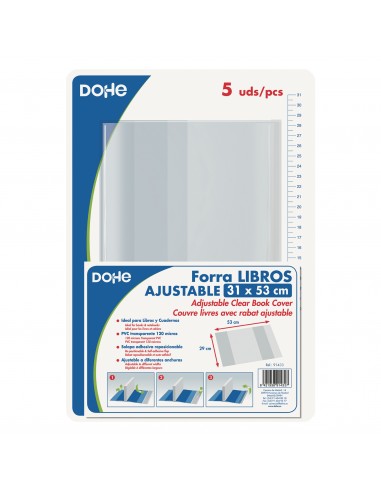 Dohe Pack de 5 Cubiertas Protectoras de Libros - Solapa Adhesiva Reposicionable - Tamaño 31x53cm - Material PVC 120 micras
