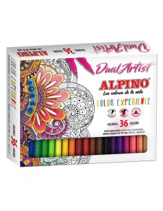 Alpino Dual Artist Color Experience Pack de 36 Rotuladores - Doble Punta (Fine Liner de 0.7 mm y Pincel de 2.9 mm) - Forma