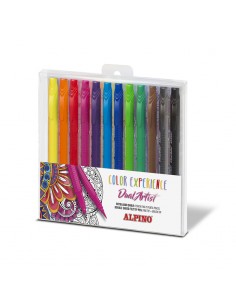 Alpino Color Experience Pack de 12 Rotuladores Doble Punta con Punta Pincel - Forma Triangular Ergonomica - Punta Fine Liner