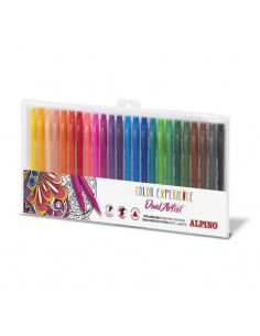 Alpino Color Experience Pack de 24 Rotuladores Doble Punta con Punta Pincel - Forma Triangular Ergonomica - Punta Fine Liner