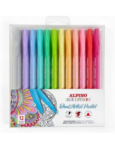 Alpino Color Experience Pack de 12 Rotuladores Pastel Doble Punta - Forma Triangular Ergonomica - Puntas Fine Liner de 0.7mm