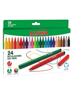 Alpino Pack de 24 Rotuladores Escolares - Punta Fina de 3mm - Superlavables y Brillantes - Desarrolla la Creatividad -
