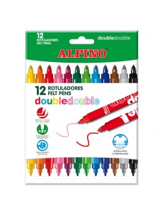 Alpino Pack de 12 Rotuladores Double Double 10 2 - Rotuladores de Doble Punta - Colores Superbrillantes - Tinta Superlavable