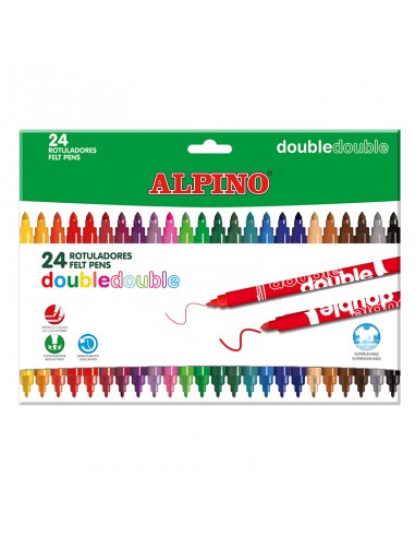 Alpino Pack de 24 Rotuladores de Doble Punta - Caja 20 4 - Pinta Grueso o Fino con un Mismo Rotulador - Superbrillantes y
