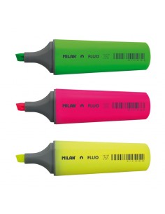 Milan Pack de 3 Rotuladores Marcadores Fluorescentes - Punta Biselada 1 - 4.8mm - Colores Surtidos