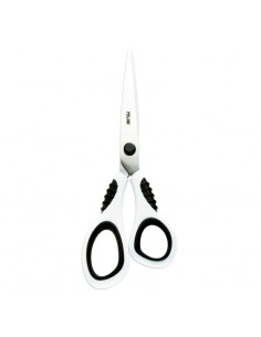 Milan Tijeras Oficina con Cuchilla de Acero Inoxidable - Mango de Plastico Blanco Ergonomico - Longitud 20 5cm - Color Blanco