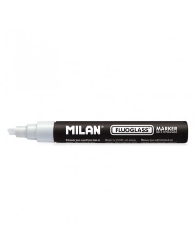 Milan Fluoglass Rotulador para Superficies Lisas-- Punta Biselada - Trazo de 2 a 4mm - Tinta al Agua - Borrado Facil - Color