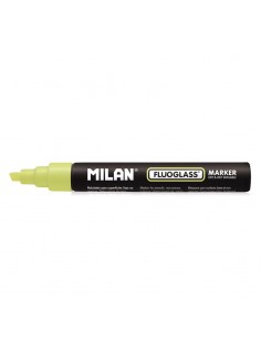 Milan Fluoglass Rotulador para Superficies Lisas - Punta Biselada - Trazo de 2 a 4mm - Tinta al Agua - Borrado Facil - Color