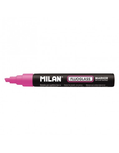 Milan Fluoglass Rotulador para Superficies Lisas - Punta Biselada - Trazo de 2 a 4mm - Tinta al Agua - Borrado Facil - Color