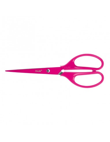 Milan Tijeras Oficina Acid con Cuchilla de Acero Inoxidable - Mango de Plastico Simetrico - Longitud 17cm - Color Rosa