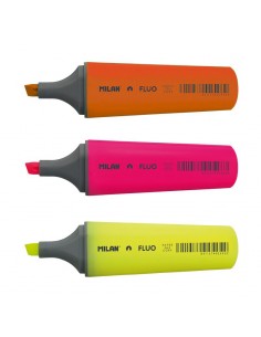 Milan Pack de 3 Rotuladores Marcadores Fluorescentes - Punta Biselada 1 - 4.8mm - Colores Surtidos