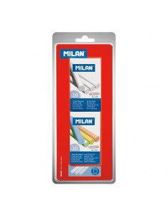 Milan Pack de 2 Cajas de 10 Tizas-1xCaja Tizas Blancas-1x Caja Tizas Colores - Redondas - No Contienen Caseina - Colores