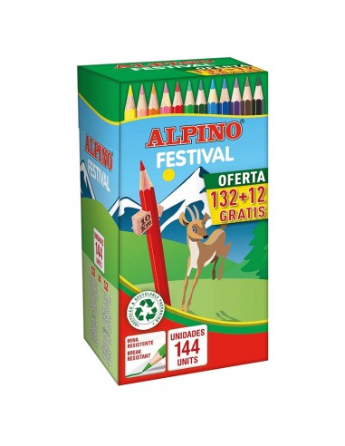 Alpino Festival Pack de 144 Lapices de Colores - Mina de 3mm - Ideal para Toda la Clase - Colores Surtidos