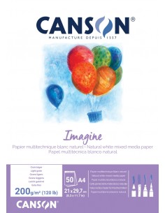 Canson Imagine Bloc Encolado de 50 Hojas A4 - Grano Fino - 21x29.7cm - 200g - Color Blanco