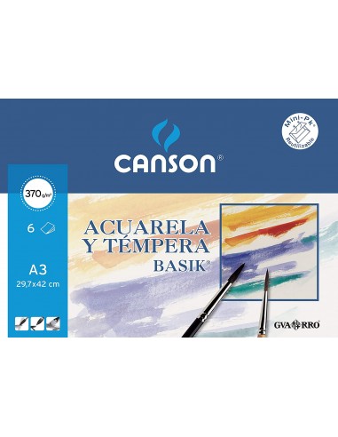 Canson Acuarela Basik Minipack de 6 Hojas A3 - 29.7x42cm - 370g - Color Blanco