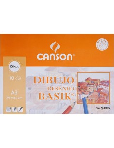 Canson Minipack de 10 Hojas de Dibujo Basik Liso A3 - 29 7x42cm - 130g - Color Blanco