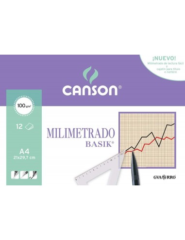 Canson Minipack de 12 Hojas A4 - Milimetrado Basik - 21x29.7cm - 100g - Color Sepia