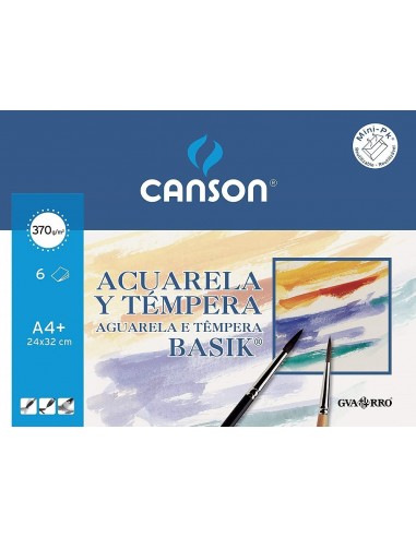 Canson Acuarela Basik Minipack de 6 Hojas A4-- 24x32cm - 370g - Color Blanco
