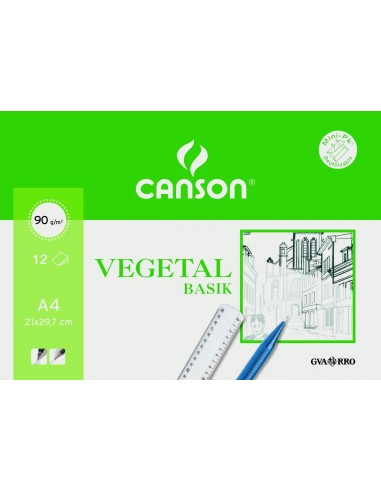 Canson Vegetal Basik Minipack de 12 Hojas A4 - 21x29.7cm - 95g - Color Transparente