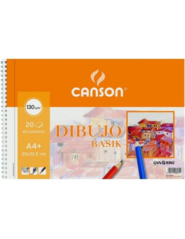 Canson Bloc de Dibujo Basik A4 con Recuadro - Album de Espiral Microperforado - 23x32.5 cm - 120 Hojas - 130g - Color Blanco