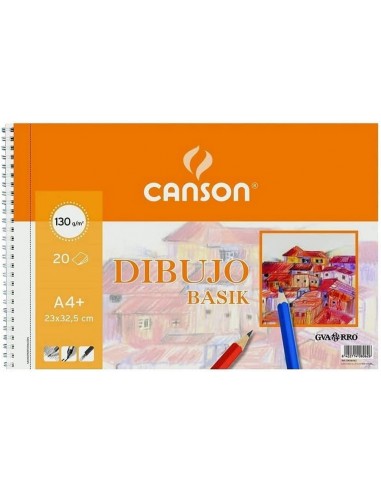 Canson Bloc de Dibujo Basik Liso A4 - Album de Espiral Microperforado - 23x32.5 cm - 120 Hojas - 130g - Color Blanco