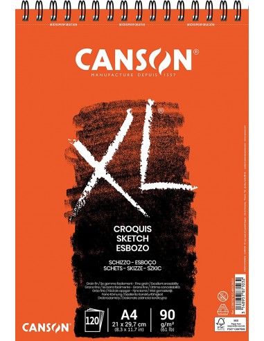 Canson XL Bloc de Croquis con 120 Hojas A4 - Espiral Microperforado - 21x29.7cm - 90g - Color Marfil