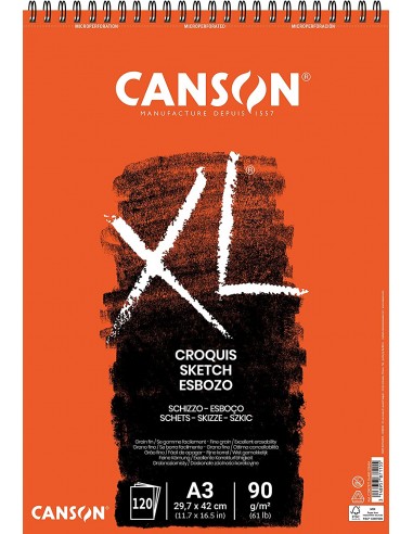 Canson XL Bloc de Croquis con 120 Hojas A3 - Espiral Microperforado - 29.7x42cm - 90g - Color Marfil
