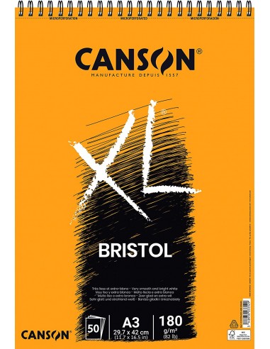 Canson Album Espiral XL Bristol Extraliso de 50 Hojas - 29.7x21 - 180gr - Color Blanco