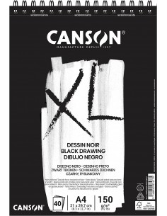 Canson XL Black Bloc de 40 Hojas A4 - Grano Fino - Espiral Microperforado - 21x29.7cm - 150g - Color Negro