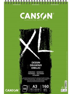 Canson XL Dessin Ligero Bloc de Dibujo con 50 Hojas A3 - Espiral Microperforado - 29.7x42cm - 160g - Color Blanco
