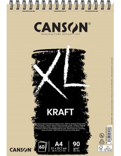 Canson XL Kraft Rayado Bloc de Dibujo con 60 Hojas A4 - Espiral Microperforado - 21x29.7cm - 90g - Color Beige