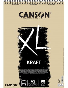 Canson XL Kraft Rayado Bloc de Dibujo con 60 Hojas A3 - Espiral Microperforado - 29.7x42cm - 90g - Color Beige