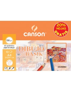 Canson Minipack Promo 10 Hojas de Dibujo Basik Liso - 21x29.7 - 130g - 20-Hojas Gratis - Color Blanco