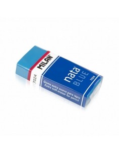 Milan Nata 7024B Goma de Borrar Rectangular - Plastico - Faja de Carton Azul - Envuelta Individualmente - No Daña el Papel -